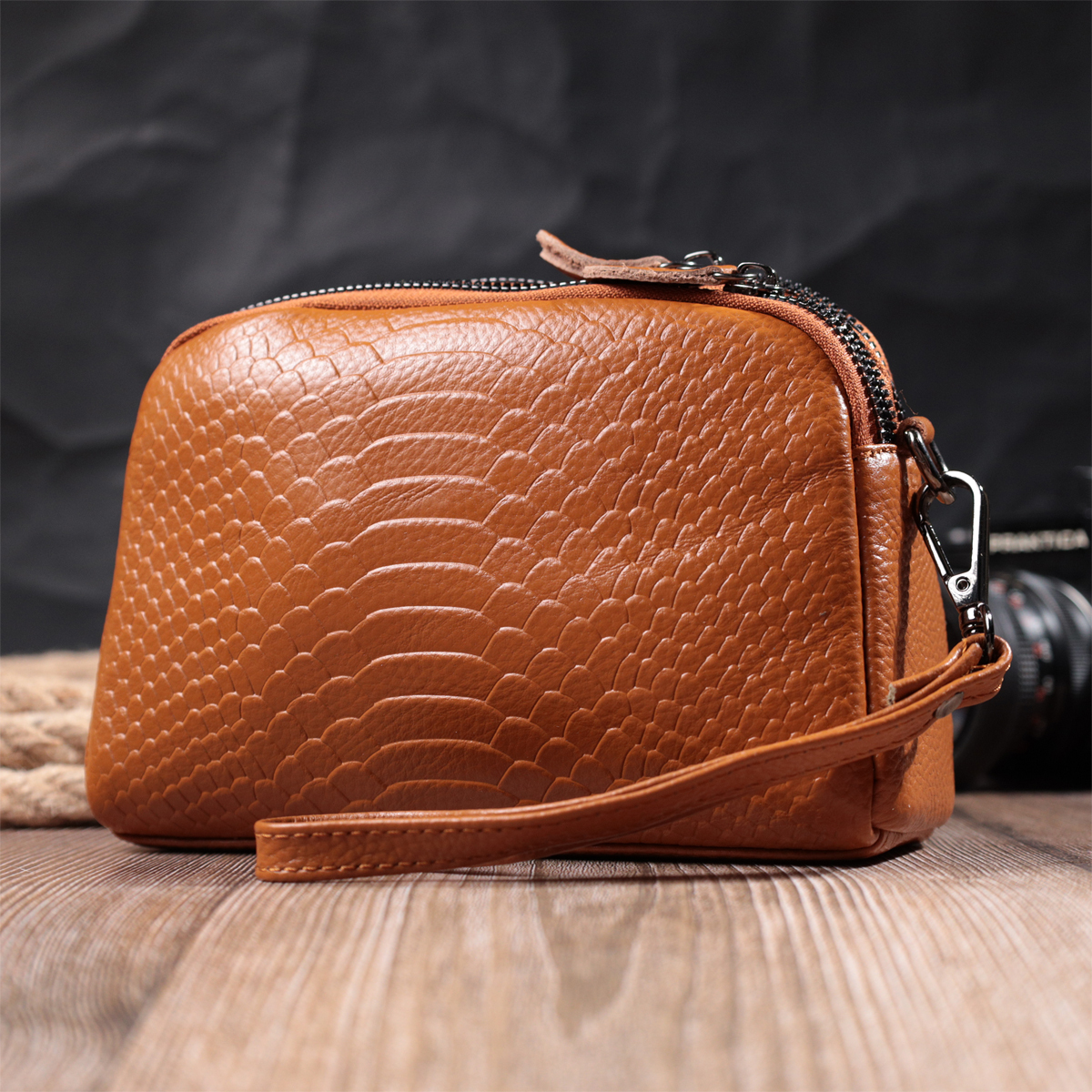 Сумка клатч кожаная Vintage 22800 рыжая фото11