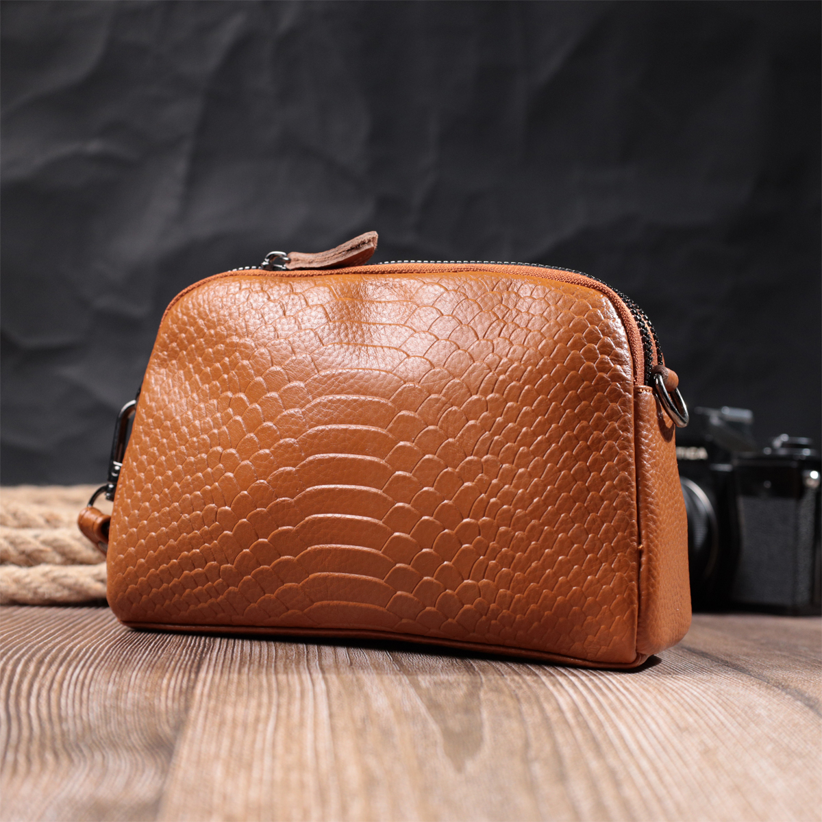 Сумка клатч кожаная Vintage 22800 рыжая фото12