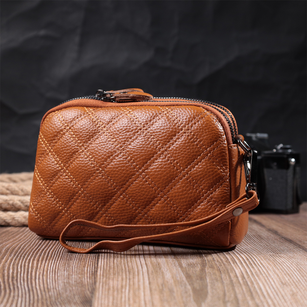 Сумка клатч кожаная Vintage 22809 рыжая фото12