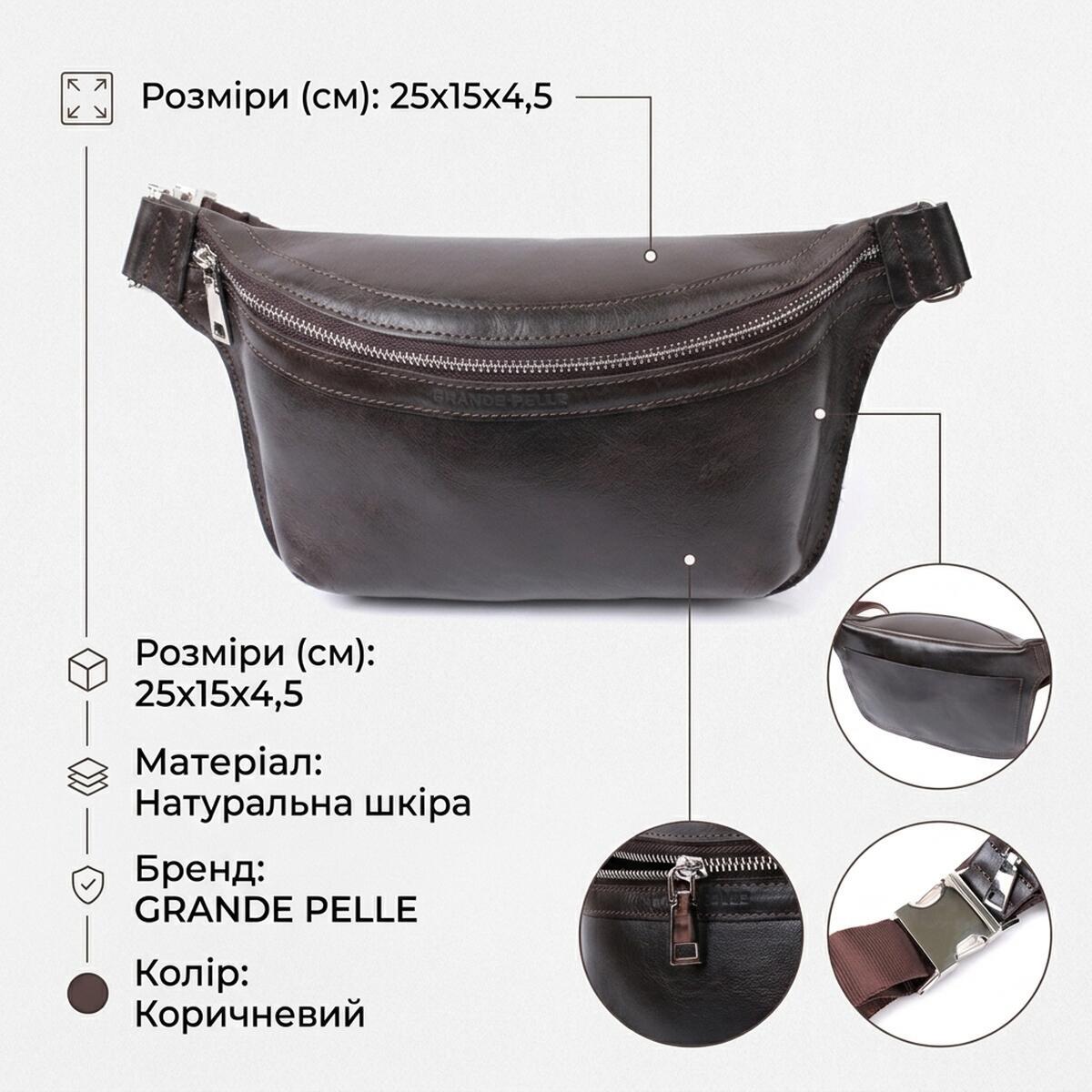 Сумка на пояс чоловіча шкіряна Grande Pelle 22814 коричнева фото3
