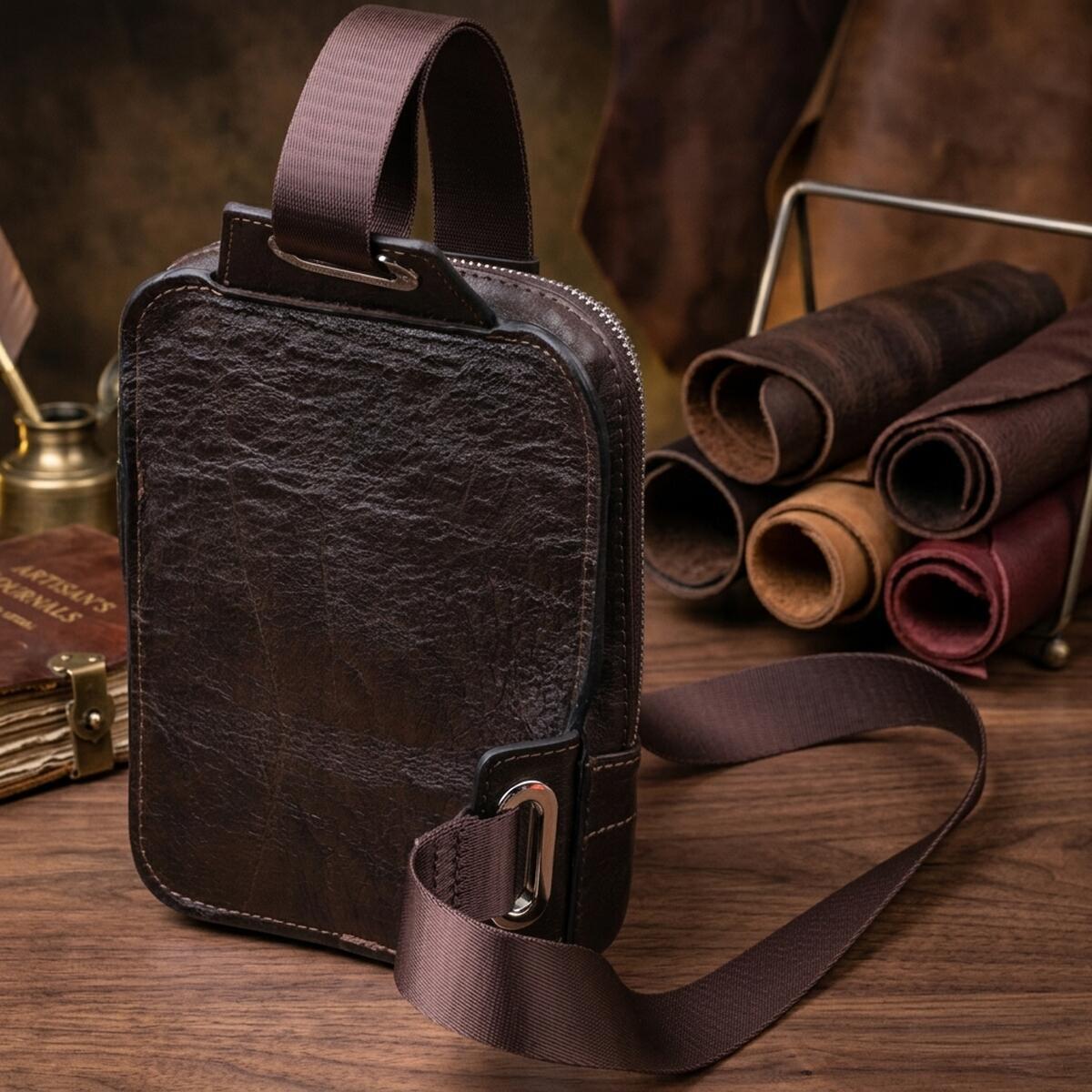 Сумка на плече чоловіча шкіряна Grande Pelle 22880 коричнева фото4