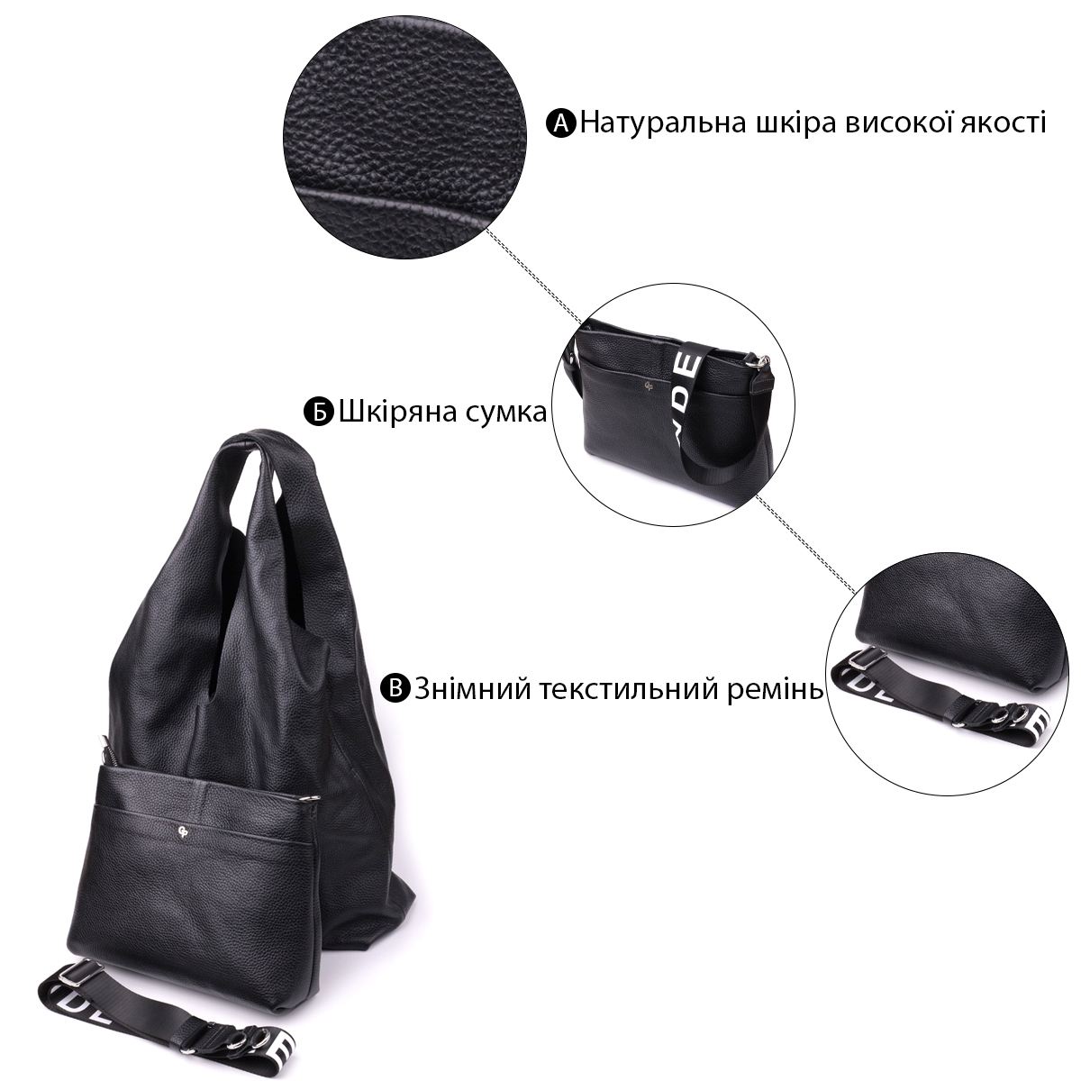 Сумка шопер шкіряна Grande Pelle 22881 чорна фото4