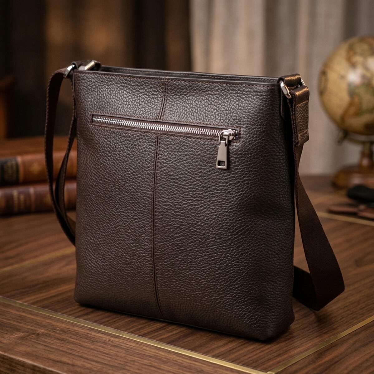 Сумка на плечо мужская кожаная Grande Pelle 22884 коричневая фото4