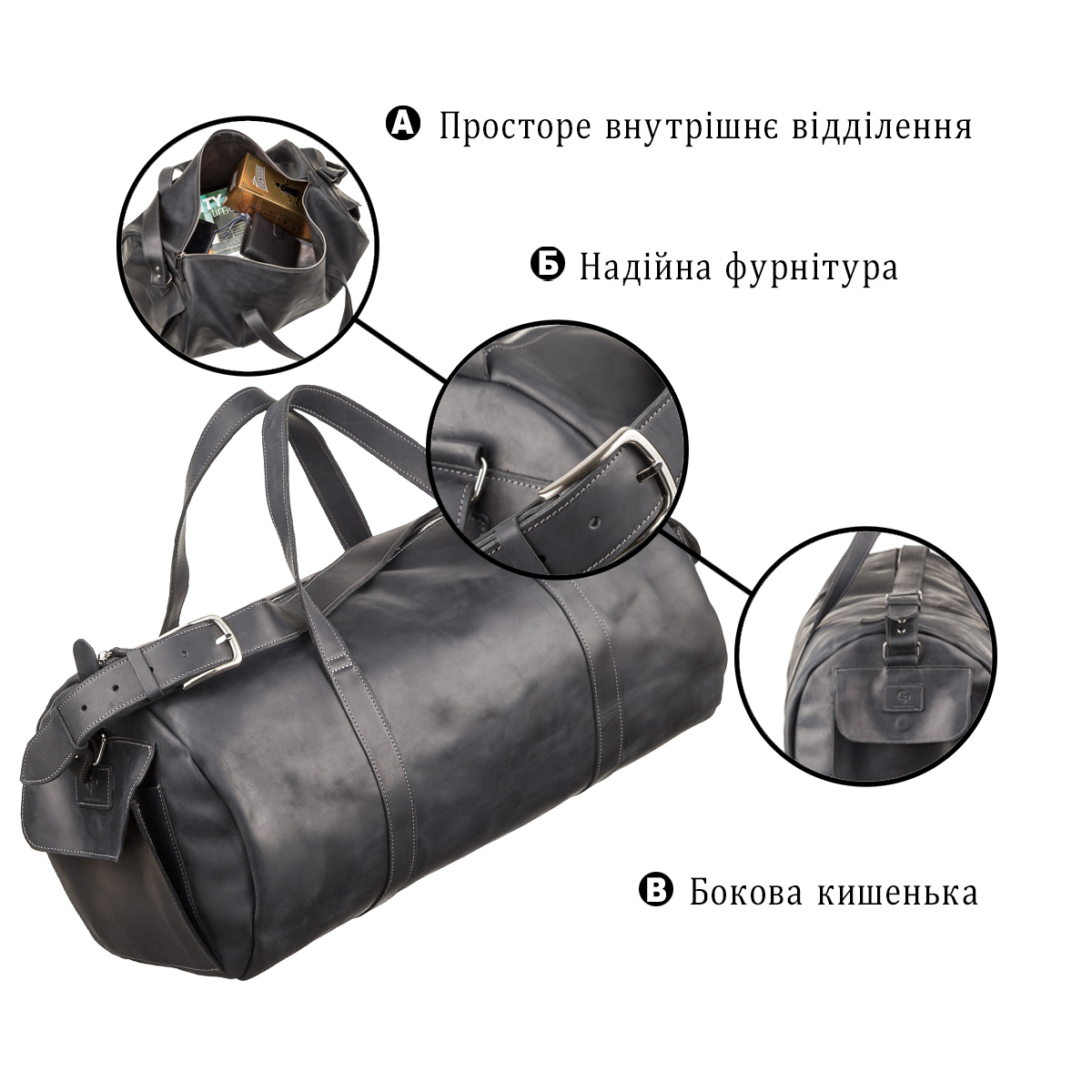 Сумка дорожня шкіряна Grande Pelle 11046 чорна фото8
