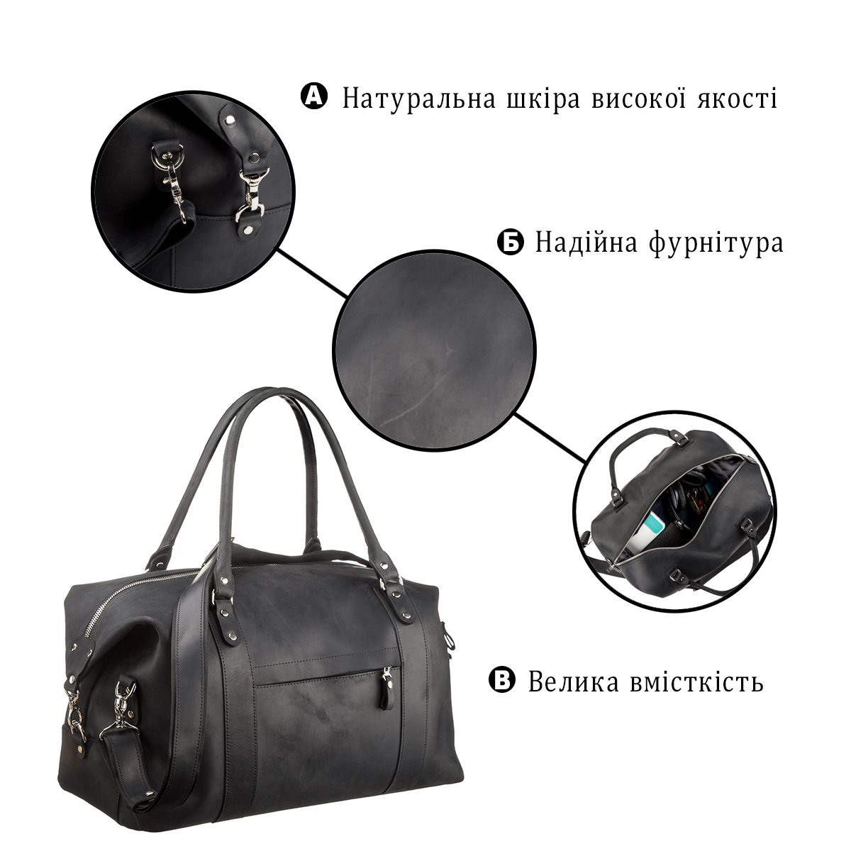 Сумка дорожня шкіряна Shvigel 15302 чорна фото4