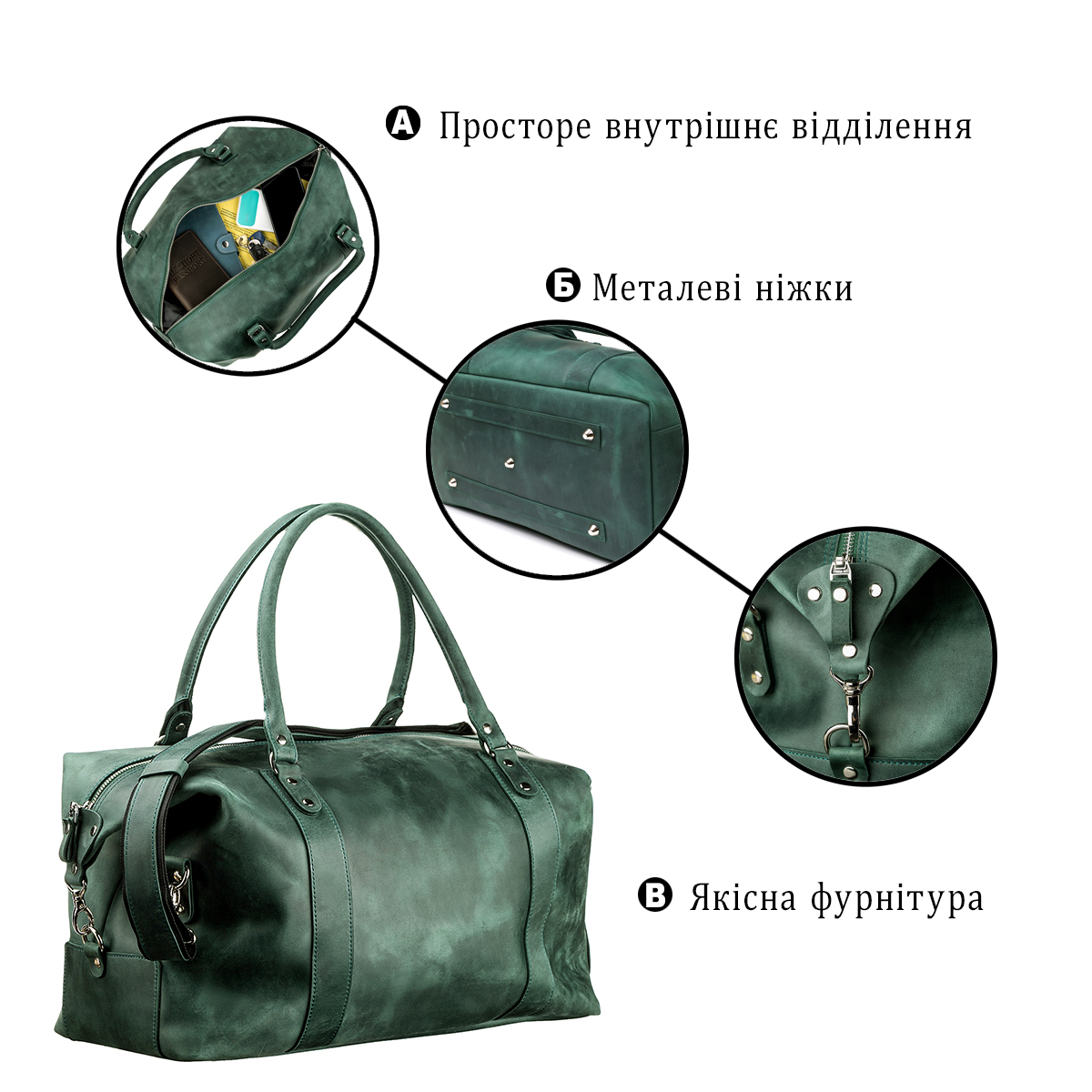 Сумка дорожня шкіряна Shvigel 11128 зелена фото4