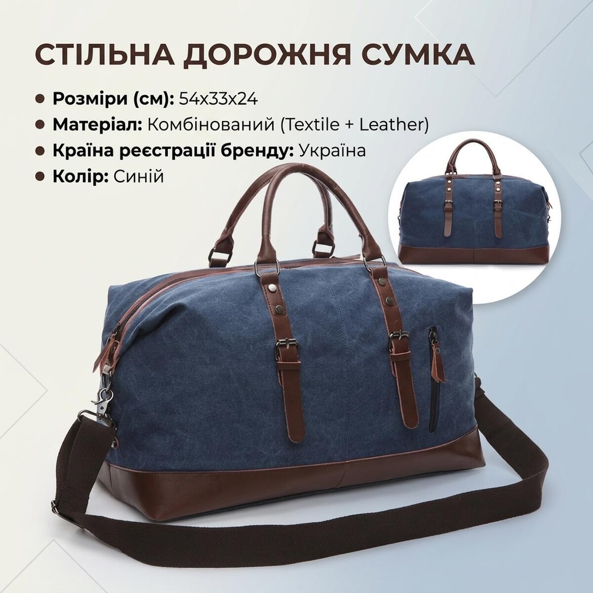 Сумка дорожная кожаная Vintage 20083 синяя фото3