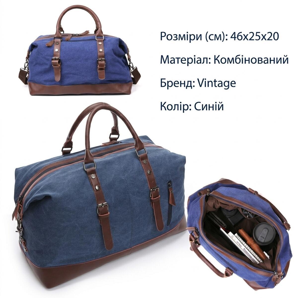 Сумка дорожная кожаная Vintage 20084 синяя фото3