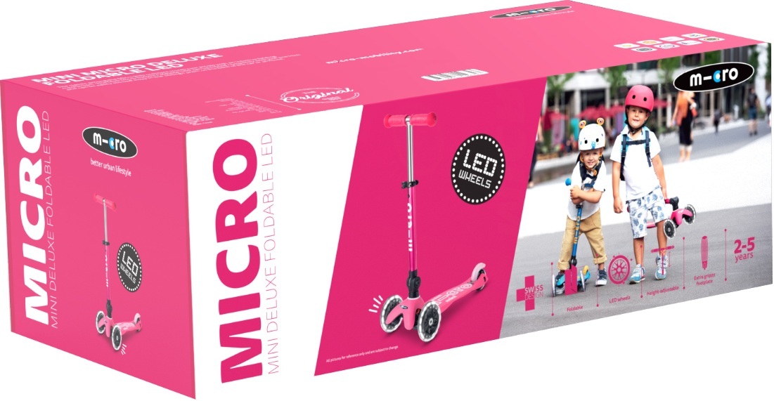 Самокат Micro складний серії Mini Deluxe Foldable LED – Рожевий (MMD197)фото