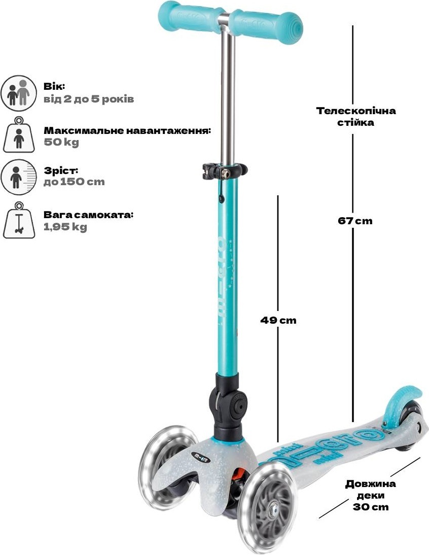 Самокат Micro складной серии Mini Deluxe Foldable Orion Glow LED – Синий (MMD374) фото 6