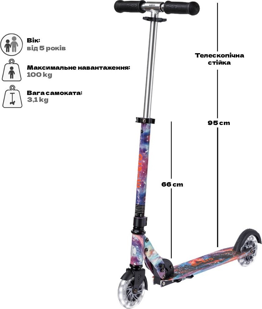 Самокат Micro серии Sprite Glow LED Art Collection – Космос (SA0299)фото