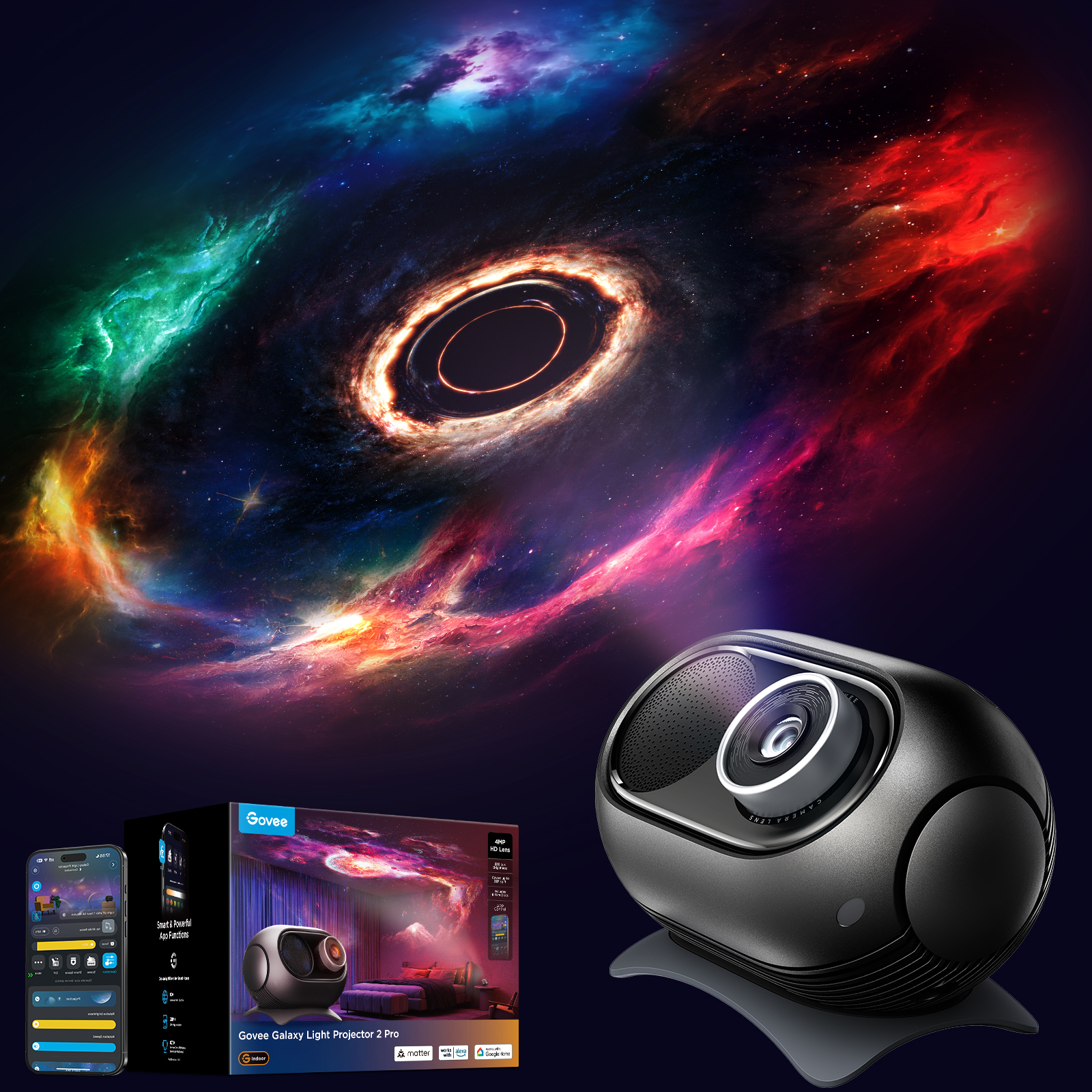 Зоряний проектор Govee H609D Galaxy Light Projector 2 Pro, RGB, чорний (H609D311)фото