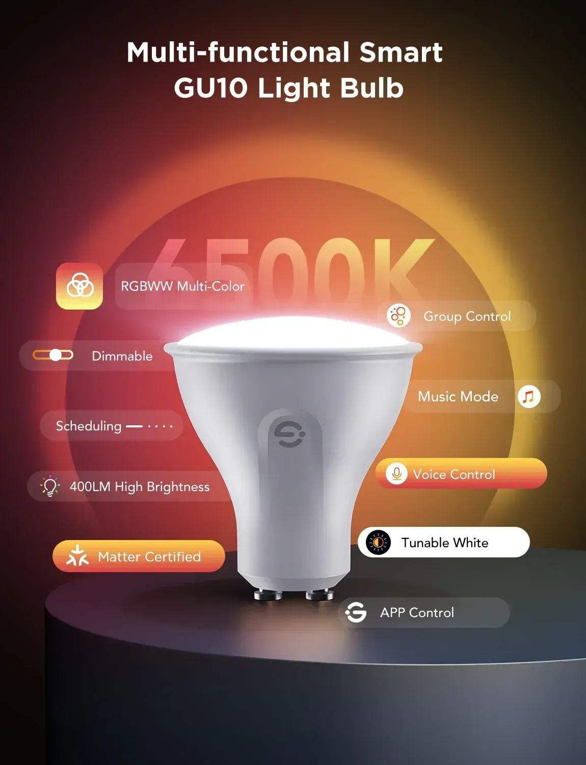 Набір ламп Govee GU10 Smart LED Bulb, RGBWW, WI-FI/Bluetooth, білий (B600D3C1)фото2