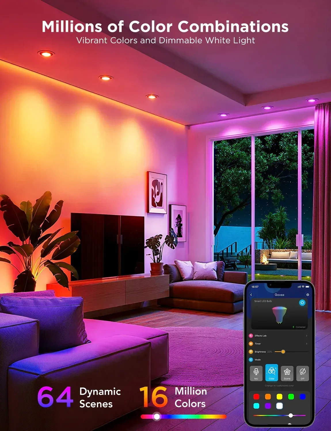 Набір ламп Govee GU10 Smart LED Bulb, RGBWW, WI-FI/Bluetooth, білий (B600D3C1)фото5