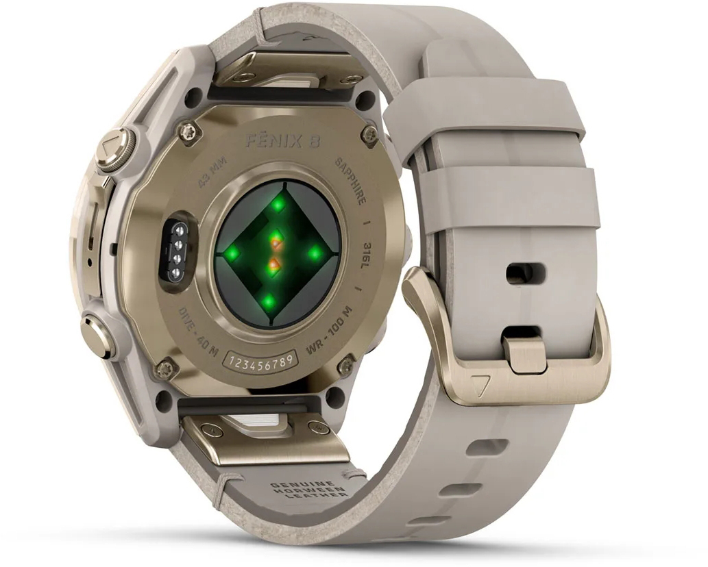 Смарт-годинник Garmin Fenix 8 43mm AMOLED Saph SftGldSS/FogGryLeatherBnd (010-02903-40)фото