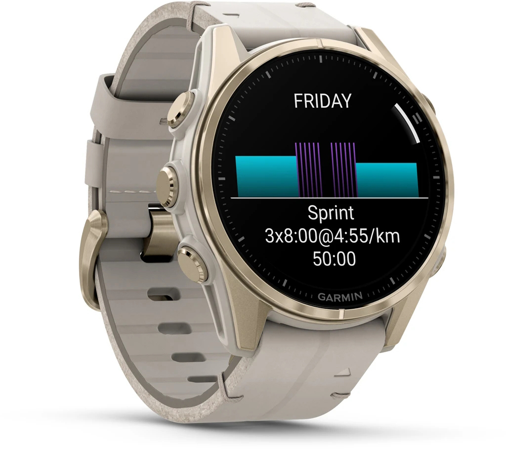 Смарт-годинник Garmin Fenix 8 43mm AMOLED Saph SftGldSS/FogGryLeatherBnd (010-02903-40)фото