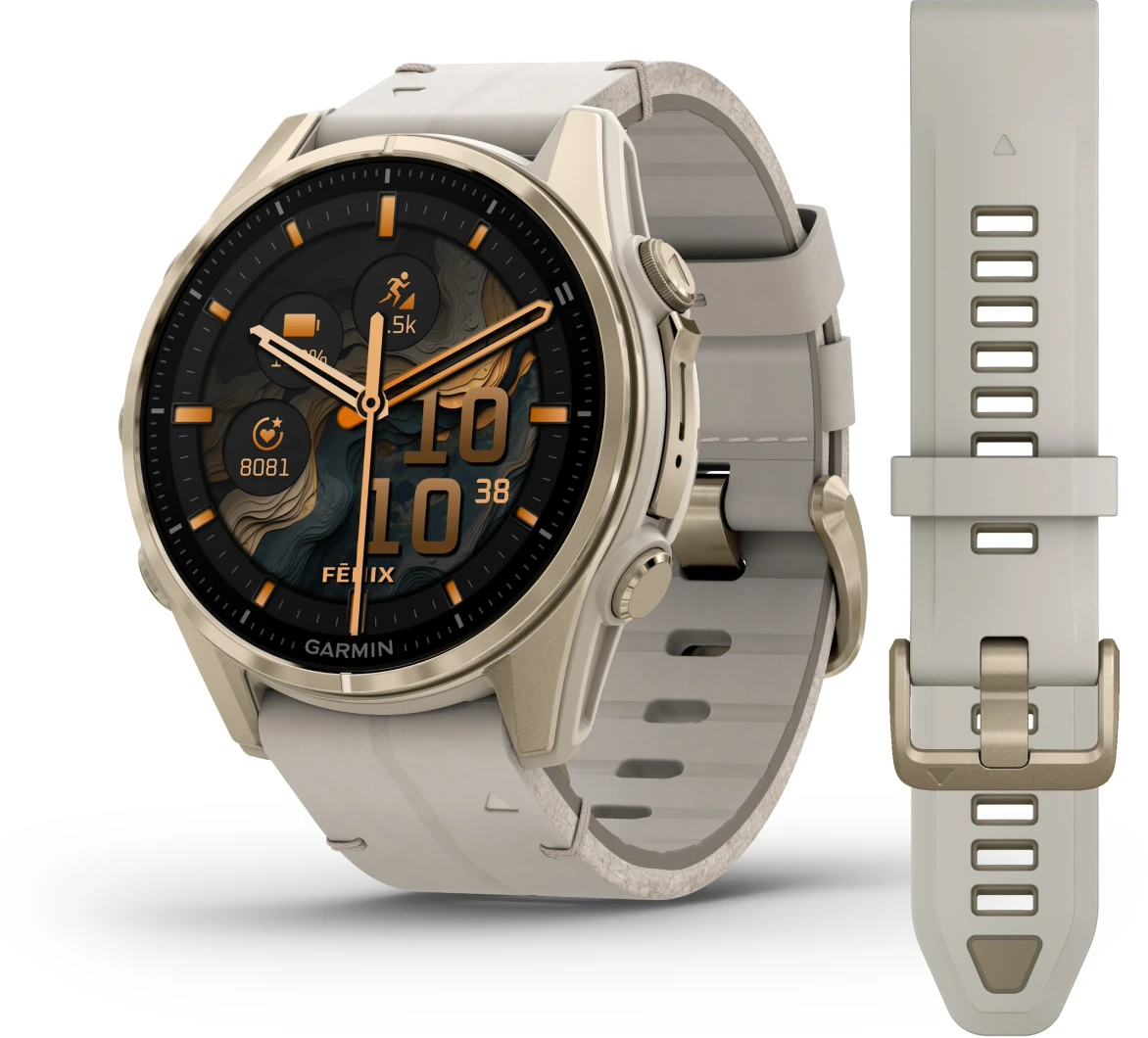 Смарт-годинник Garmin Fenix 8 43mm AMOLED Saph SftGldSS/FogGryLeatherBnd (010-02903-40)фото