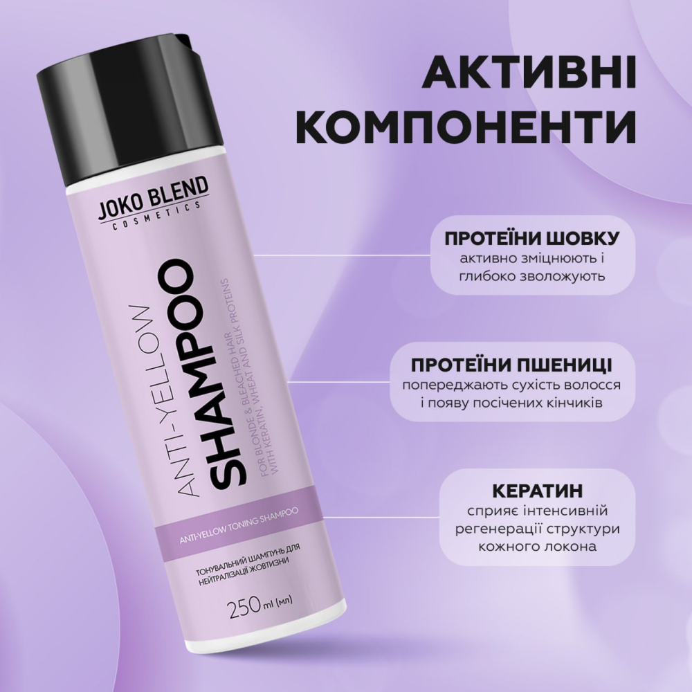 Тонувальний шампунь Joko Blend Anti-Yellow для нейтралізації жовтизни 250 млфото