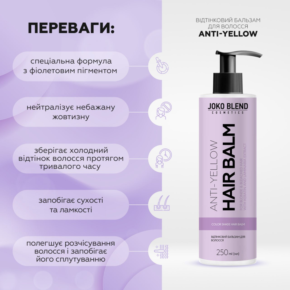 Відтінковий бальзам для волосся Joko Blend Anti-Yellow 250 млфото