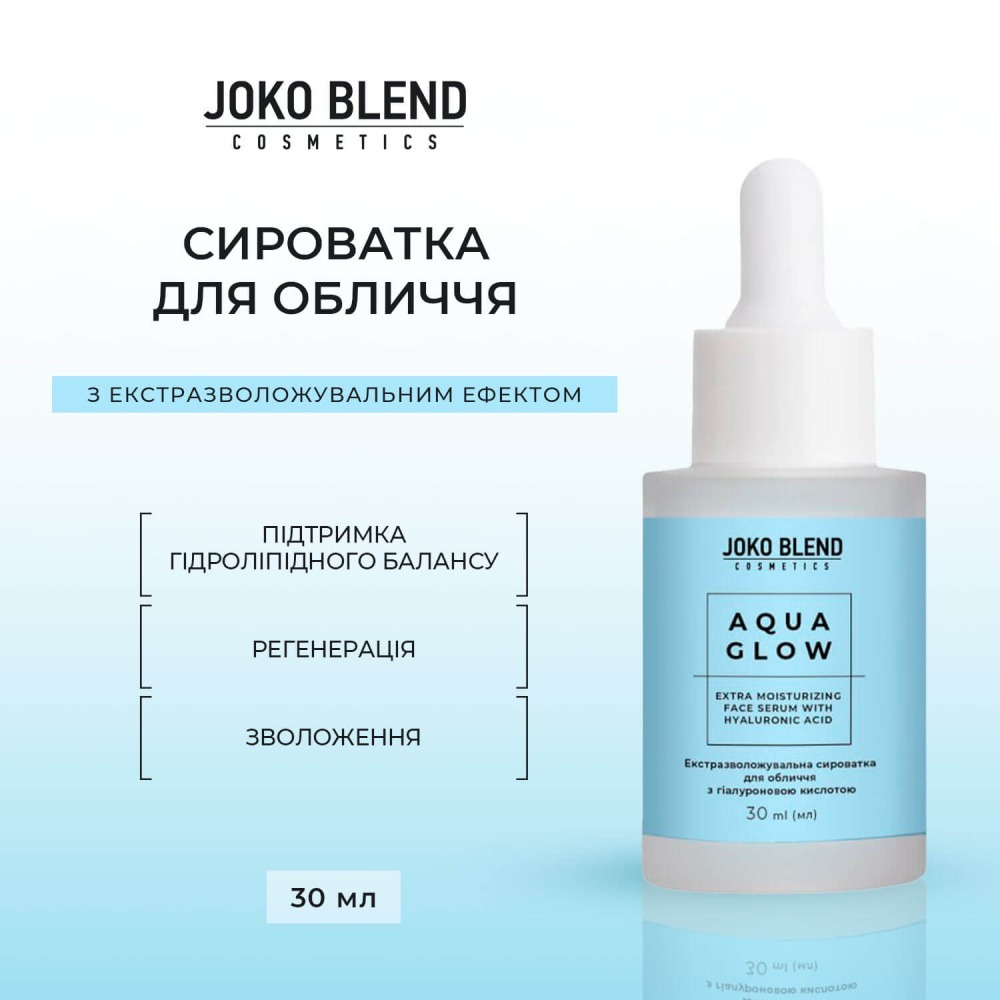 Экстраувлажняющая сыворотка для лица Joko Blend Aqua Glow с гиалуроновой кислотой 30 мл фото 