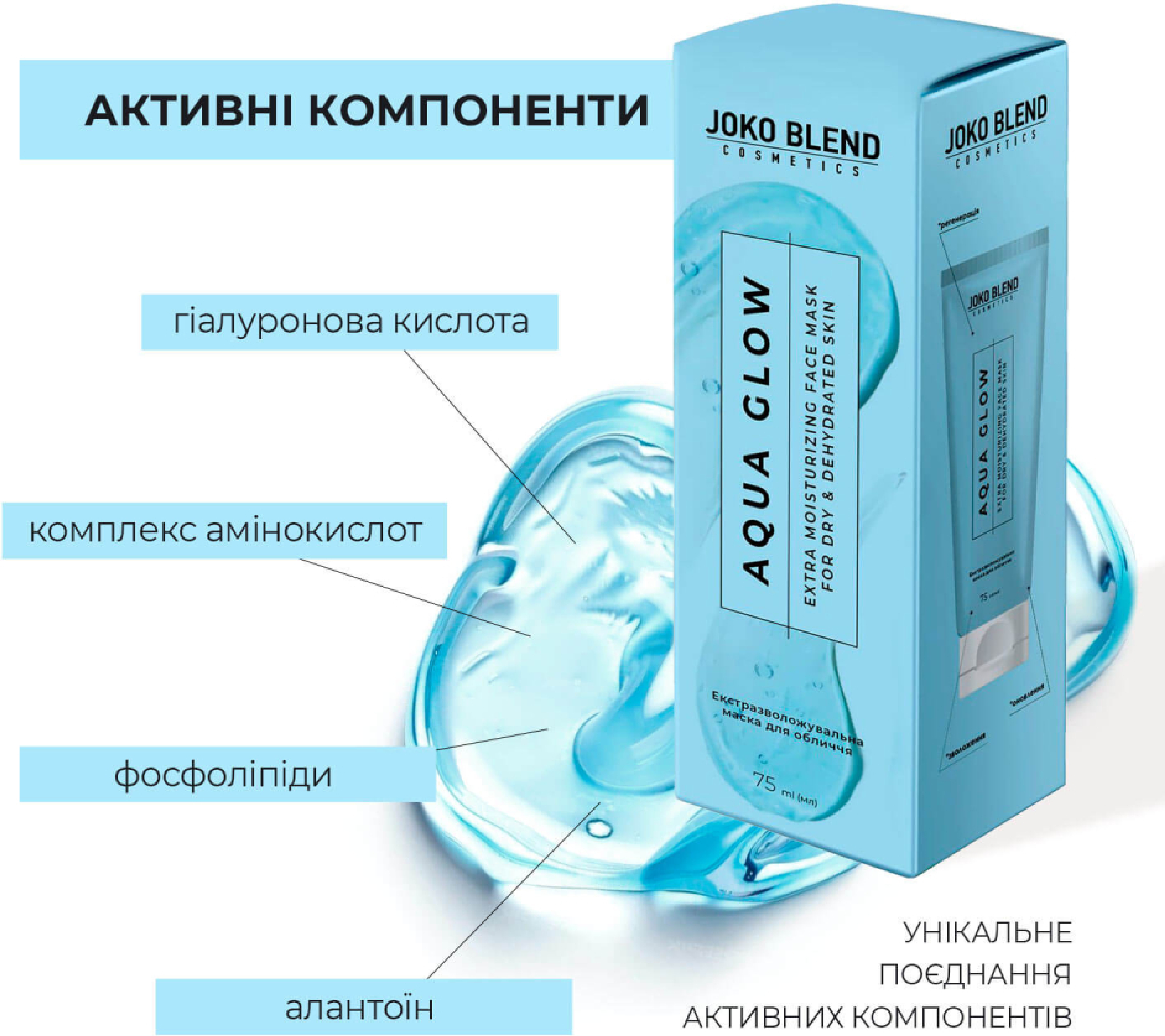 Экстраувлажняющая маска для лица Joko Blend Aqua Glow с гиалуроновой кислотой 75 мл фото 