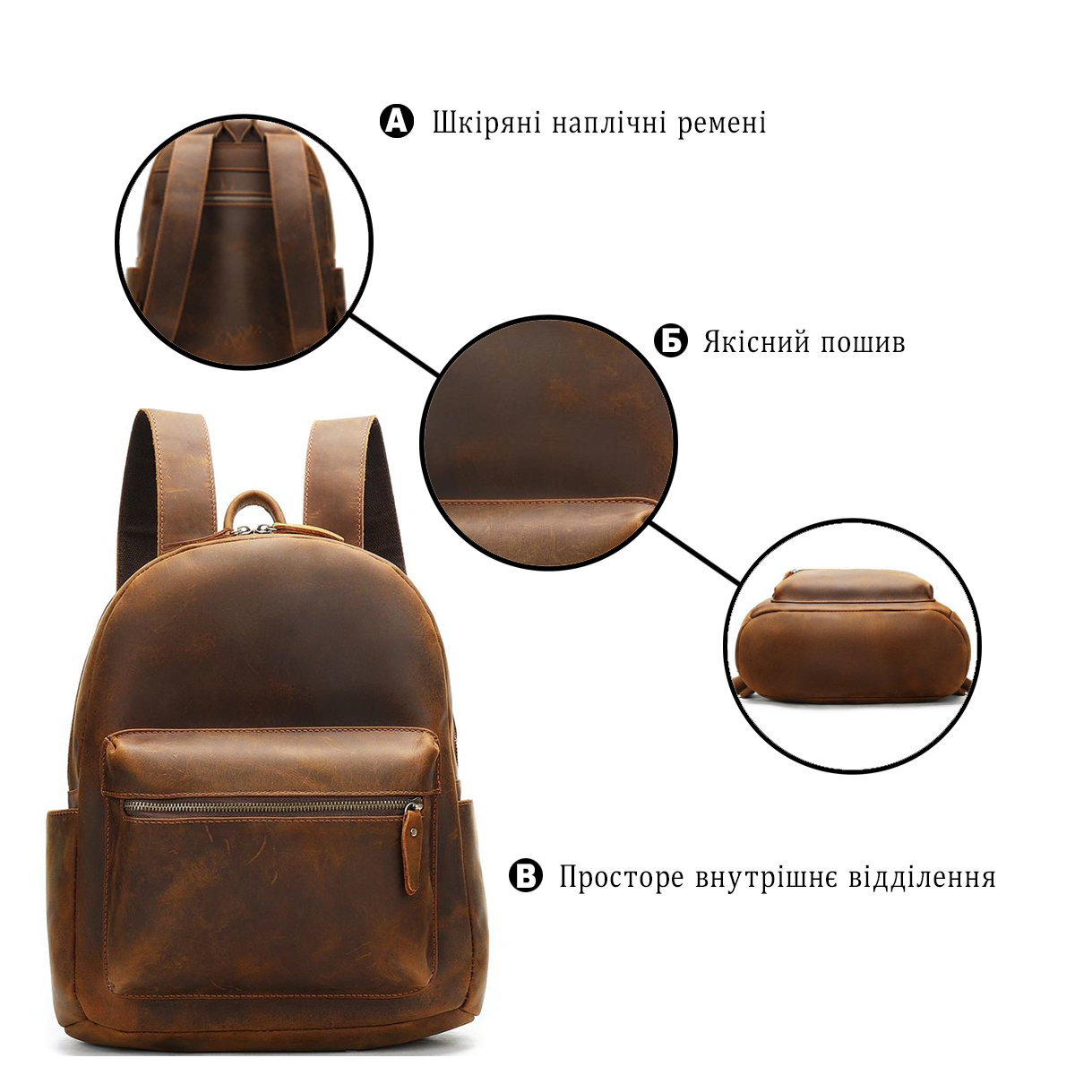 Рюкзак кожаный Vintage 14699 коричневый фото8