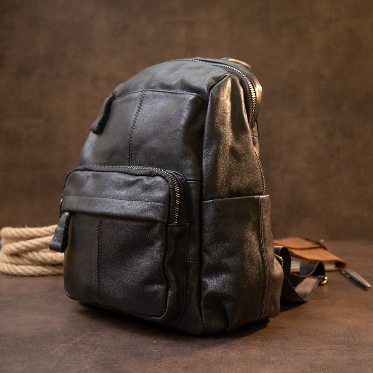 Рюкзак кожаный Vintage 20411 черный фото10