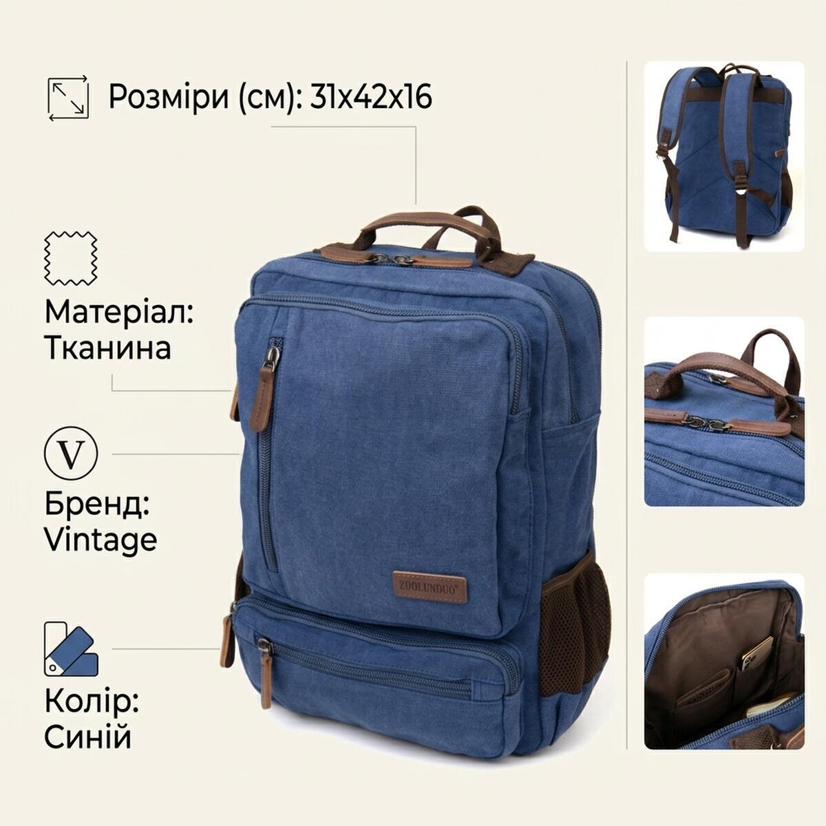 Рюкзак Vintage 20613 синий фото10