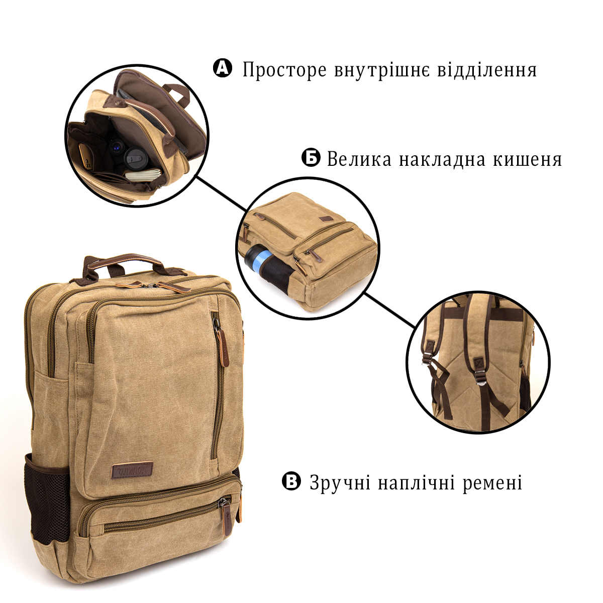 Рюкзак Vintage 20616 бежевый фото6