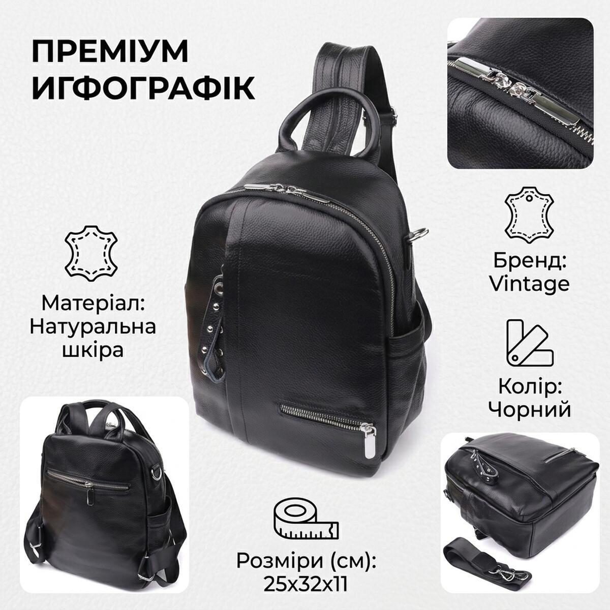 Рюкзак кожаный Vintage 23055 черный фото9
