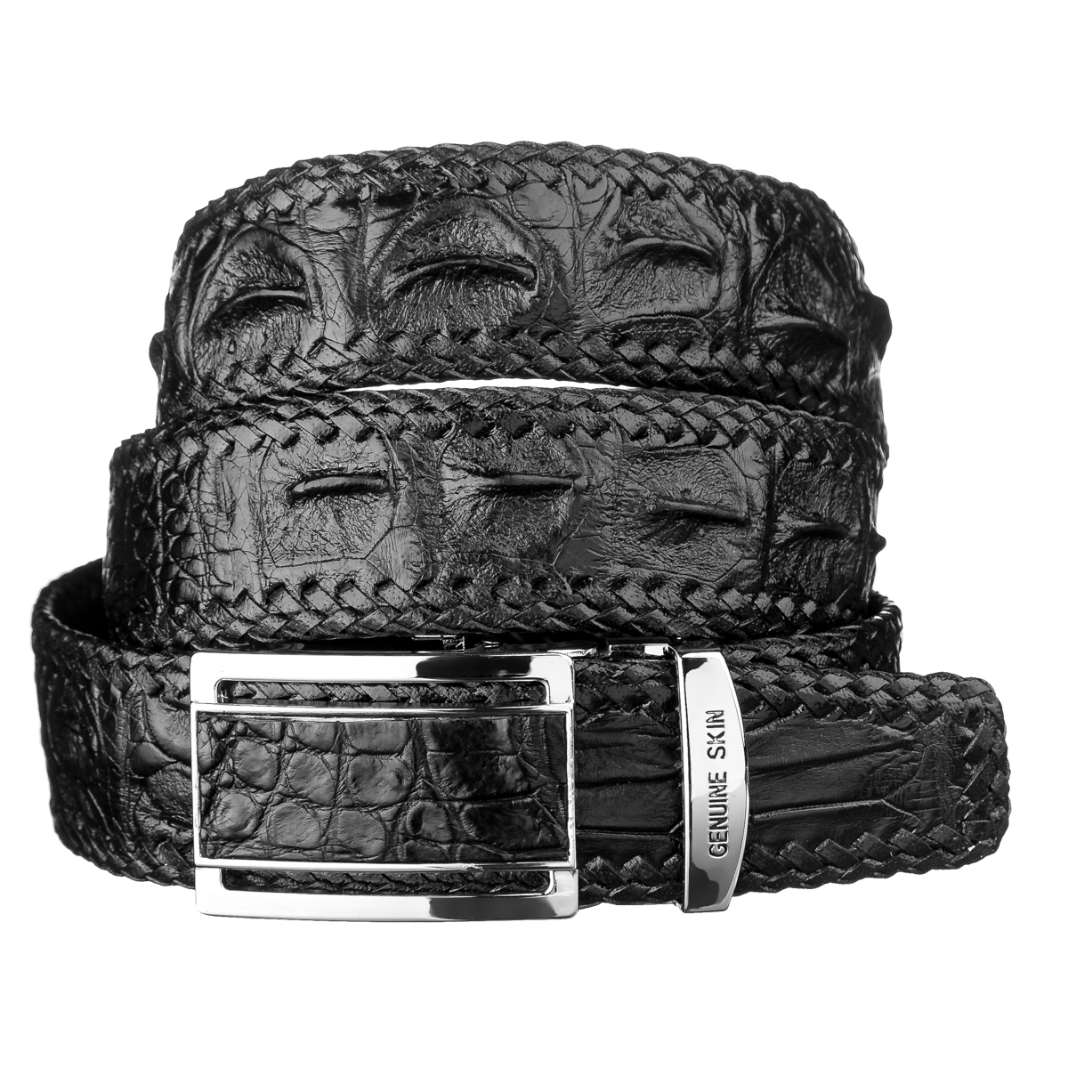 Ремень мужской кожаный Crocodile Leather 18010 черный фото2