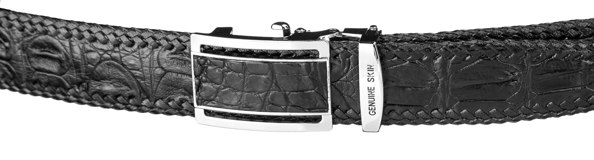 Ремень мужской кожаный Crocodile Leather 18010 черный фото3