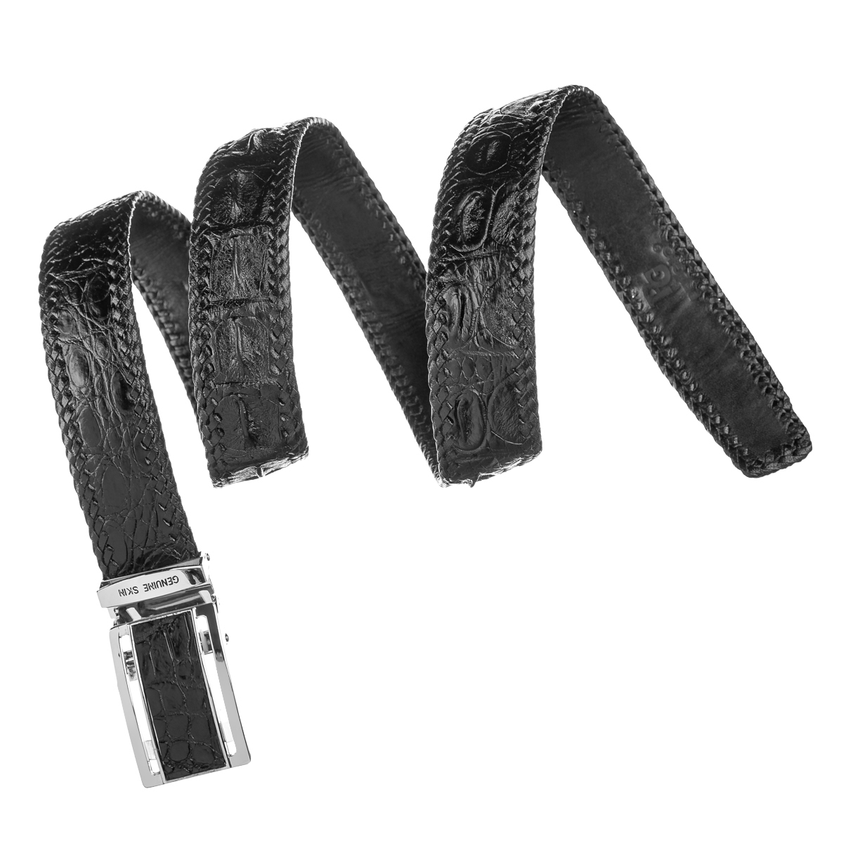 Ремень мужской кожаный Crocodile Leather 18010 черный фото4