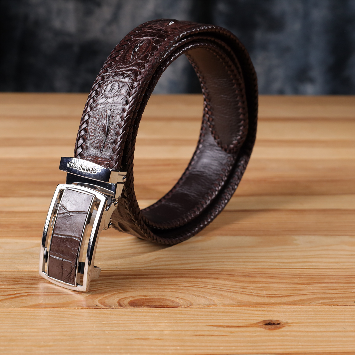 Ремень мужской кожаный Crocodile Leather 18171 коричневый фото14