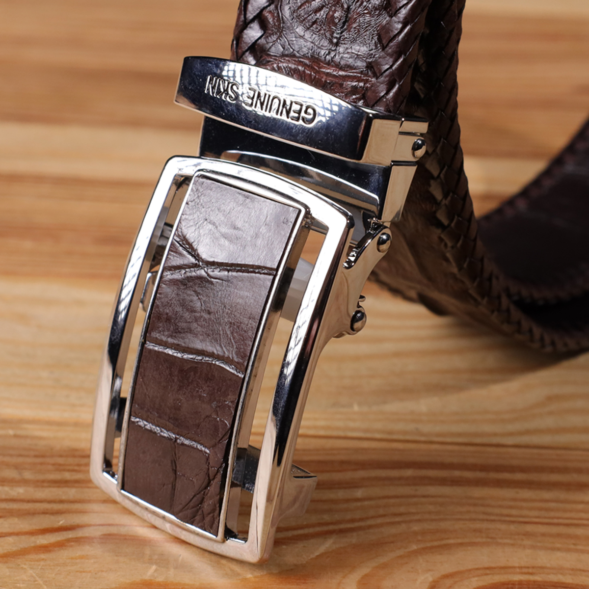 Ремень мужской кожаный Crocodile Leather 18171 коричневый фото15