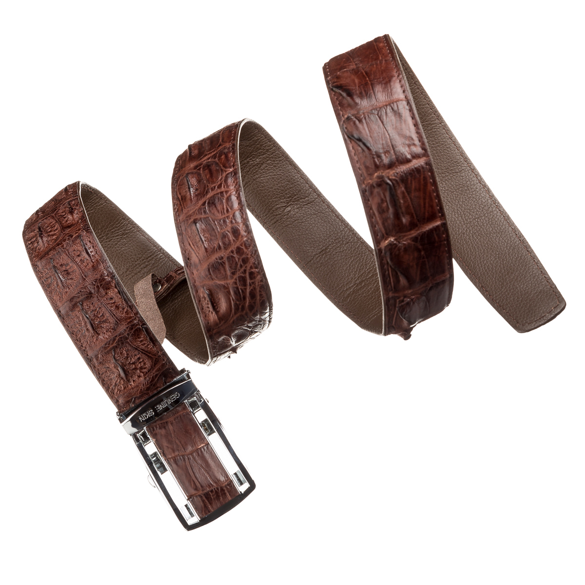 Ремень мужской кожаный Crocodile Leather 18235 коричневый фото3