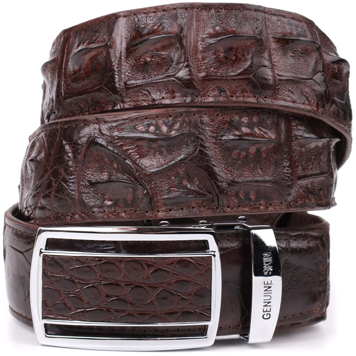 Ремень мужской кожаный Crocodile Leather 18235 коричневый фото6