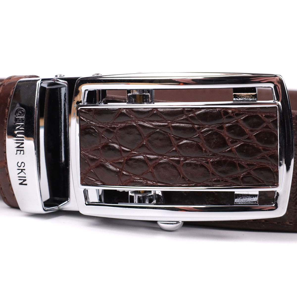 Ремень мужской кожаный Crocodile Leather 18235 коричневый фото7