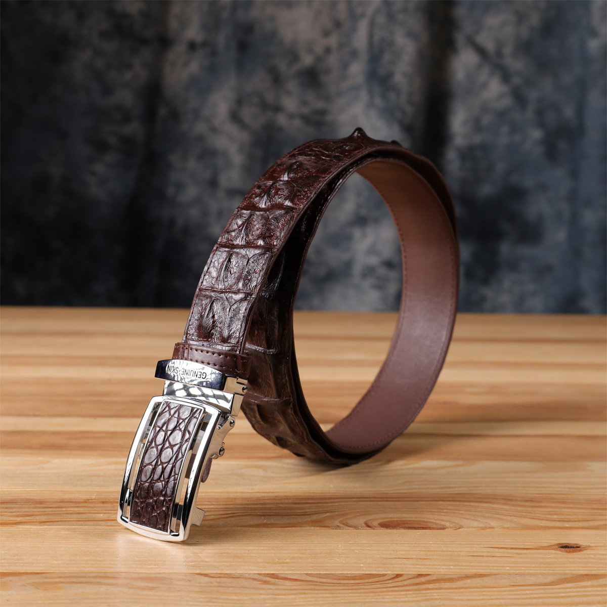 Ремень мужской кожаный Crocodile Leather 18235 коричневый фото12