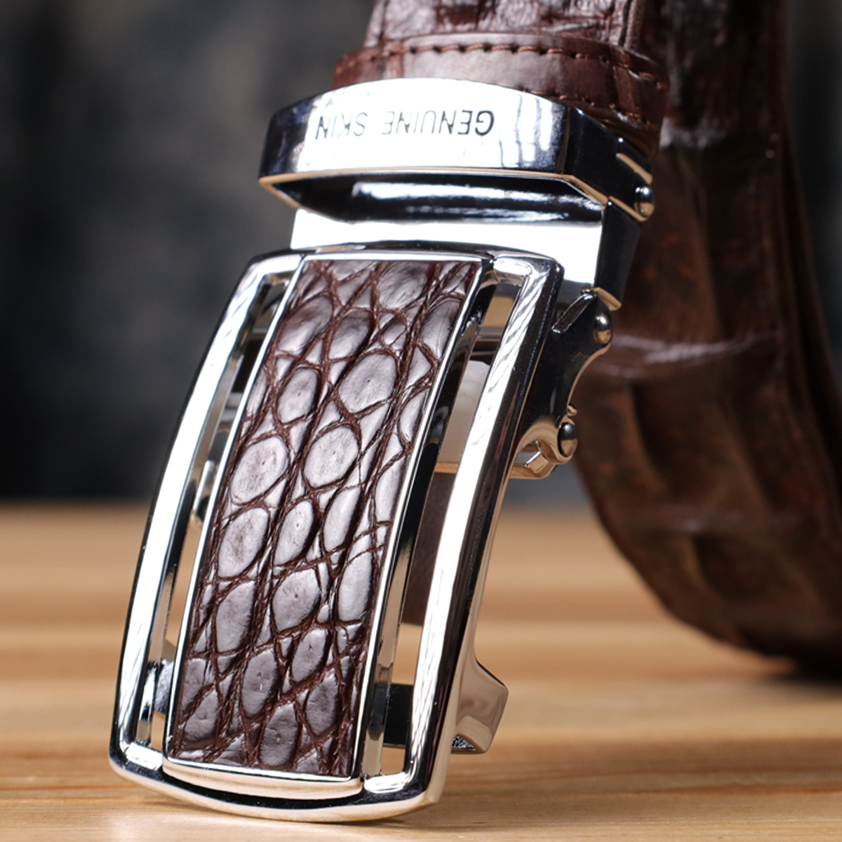 Ремень мужской кожаный Crocodile Leather 18235 коричневый фото13
