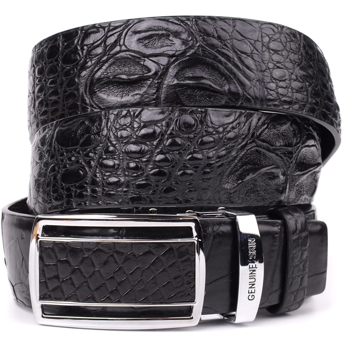Ремень мужской кожаный Crocodile Leather 18239 черный фото5
