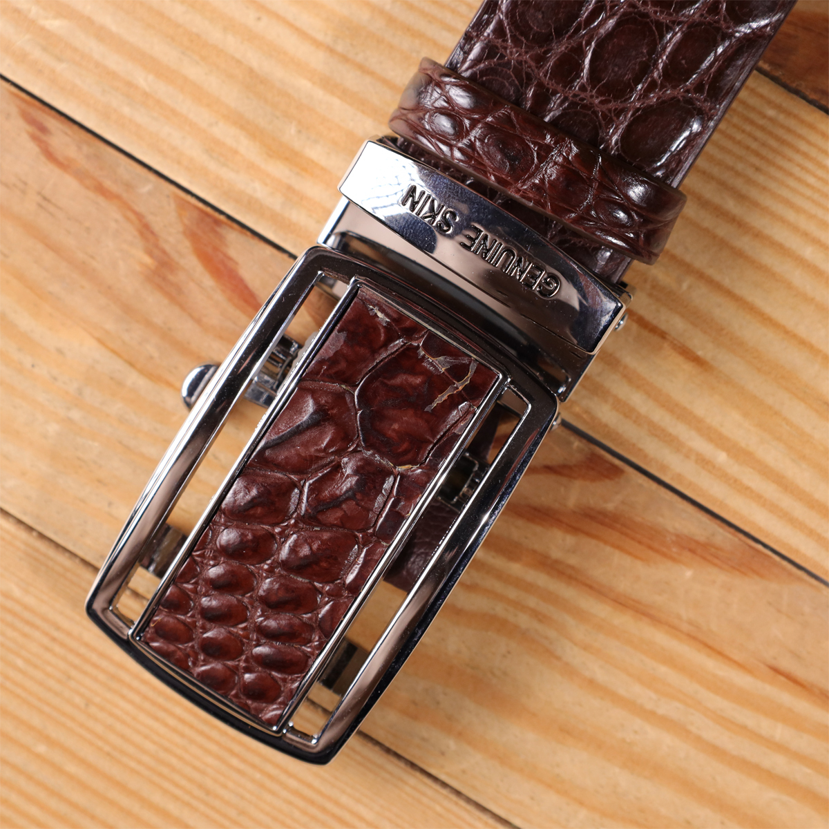 Ремень мужской кожаный Crocodile Leather 18240 коричневый фото16