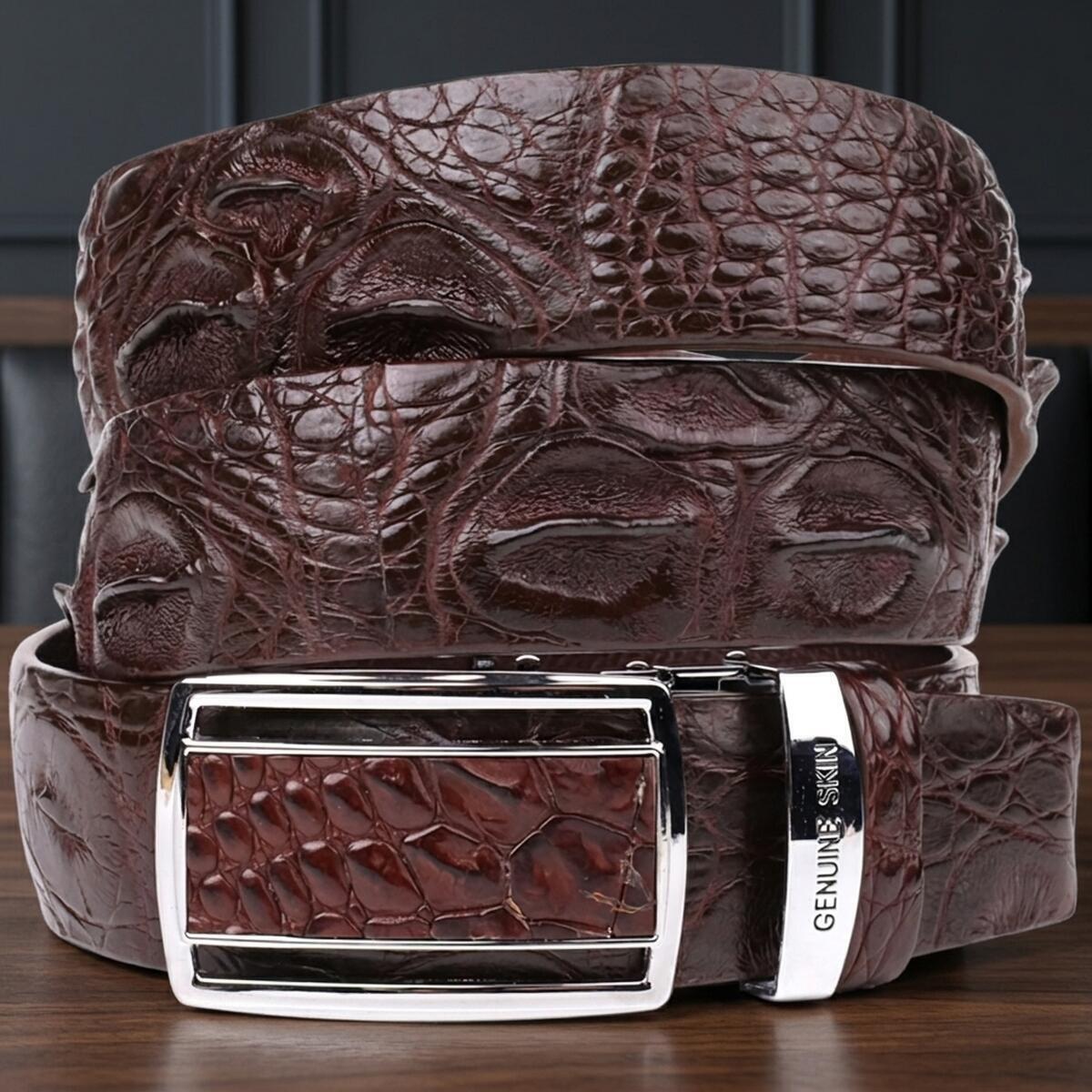 Ремень мужской кожаный Crocodile Leather 18240 коричневый фото13
