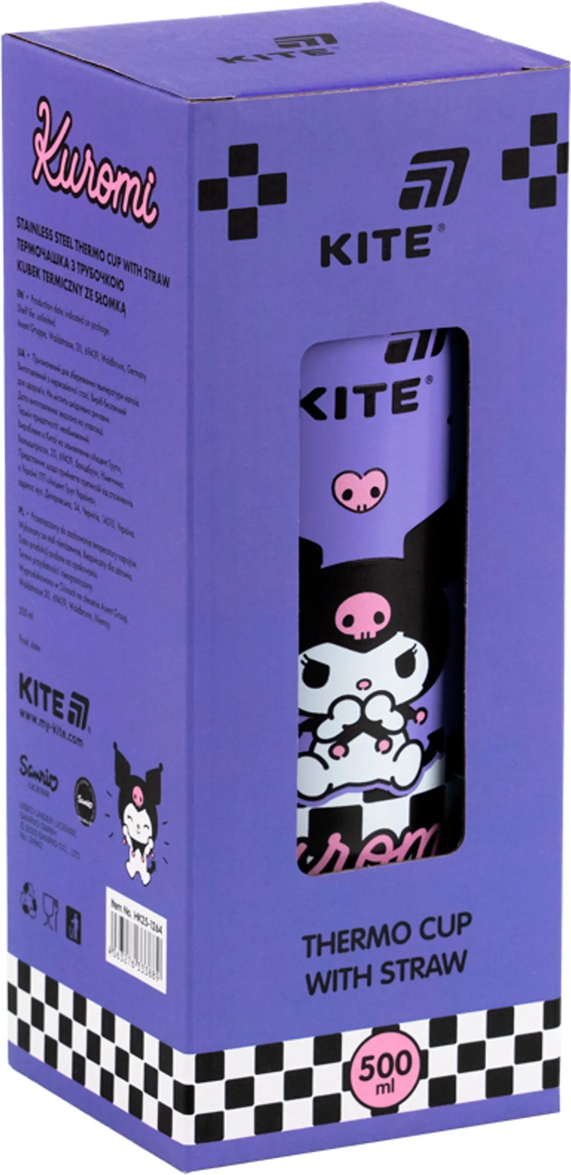 Термочашка з трубочкою Kite, 500мл Kuromi, HK25-1264фото
