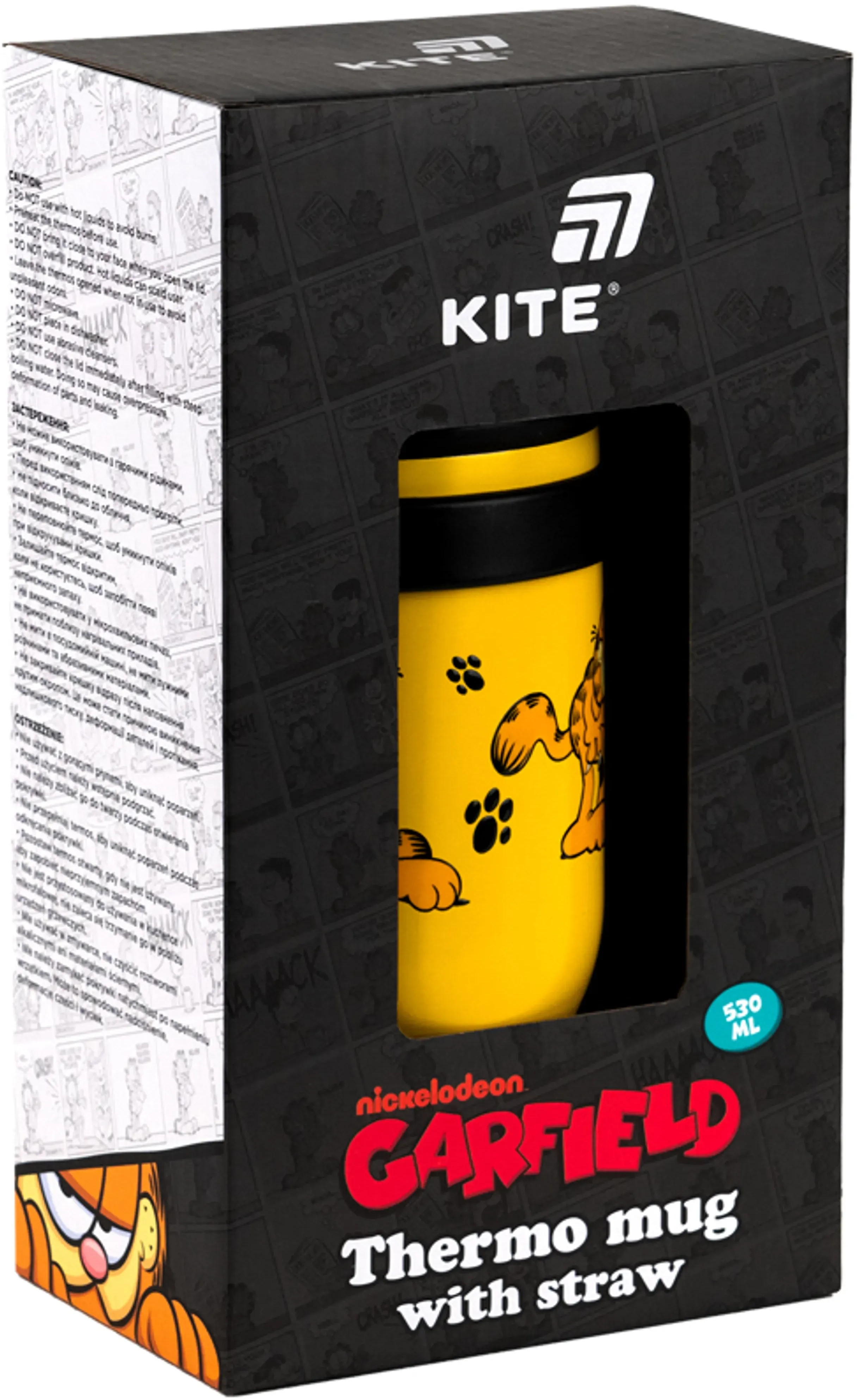 Термокружка с трубочкой Kite, 530мл, Garfield, GF25-1266 фото 