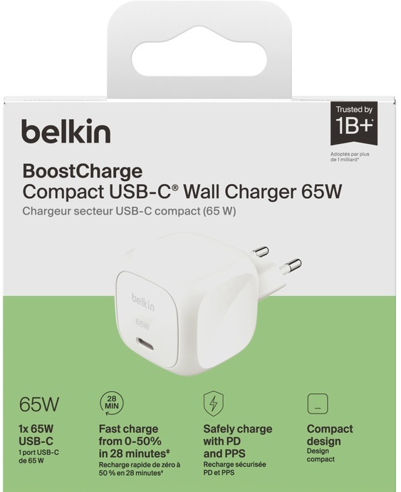 Зарядное устройство сетевое Belkin 65Вт USB-С GAN PD PPS, белый (WCA011KQWH) фото 