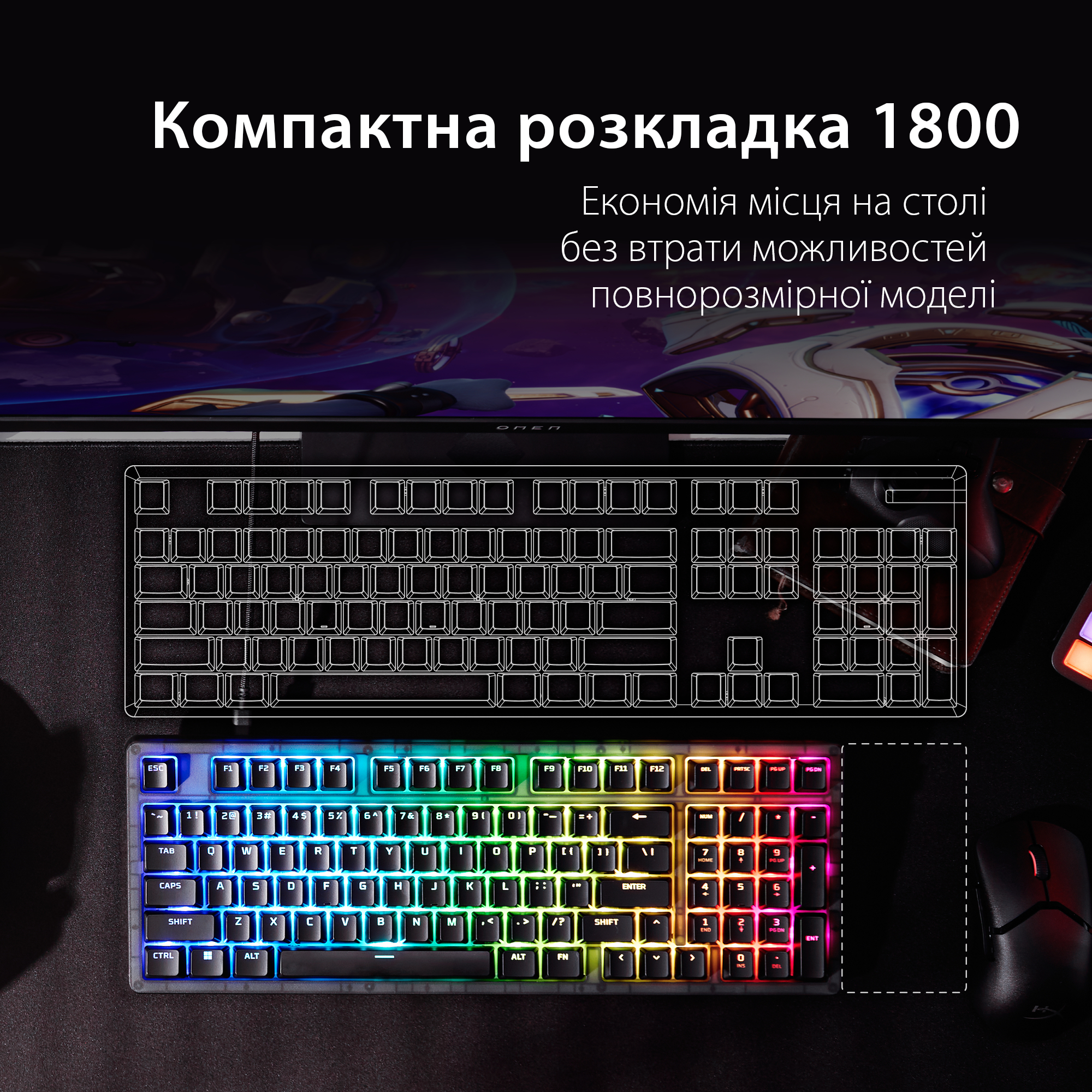 Игровая клавиатура HyperX Origins 2 1800 HX Red USB Black (B4QS4AA) фото 16