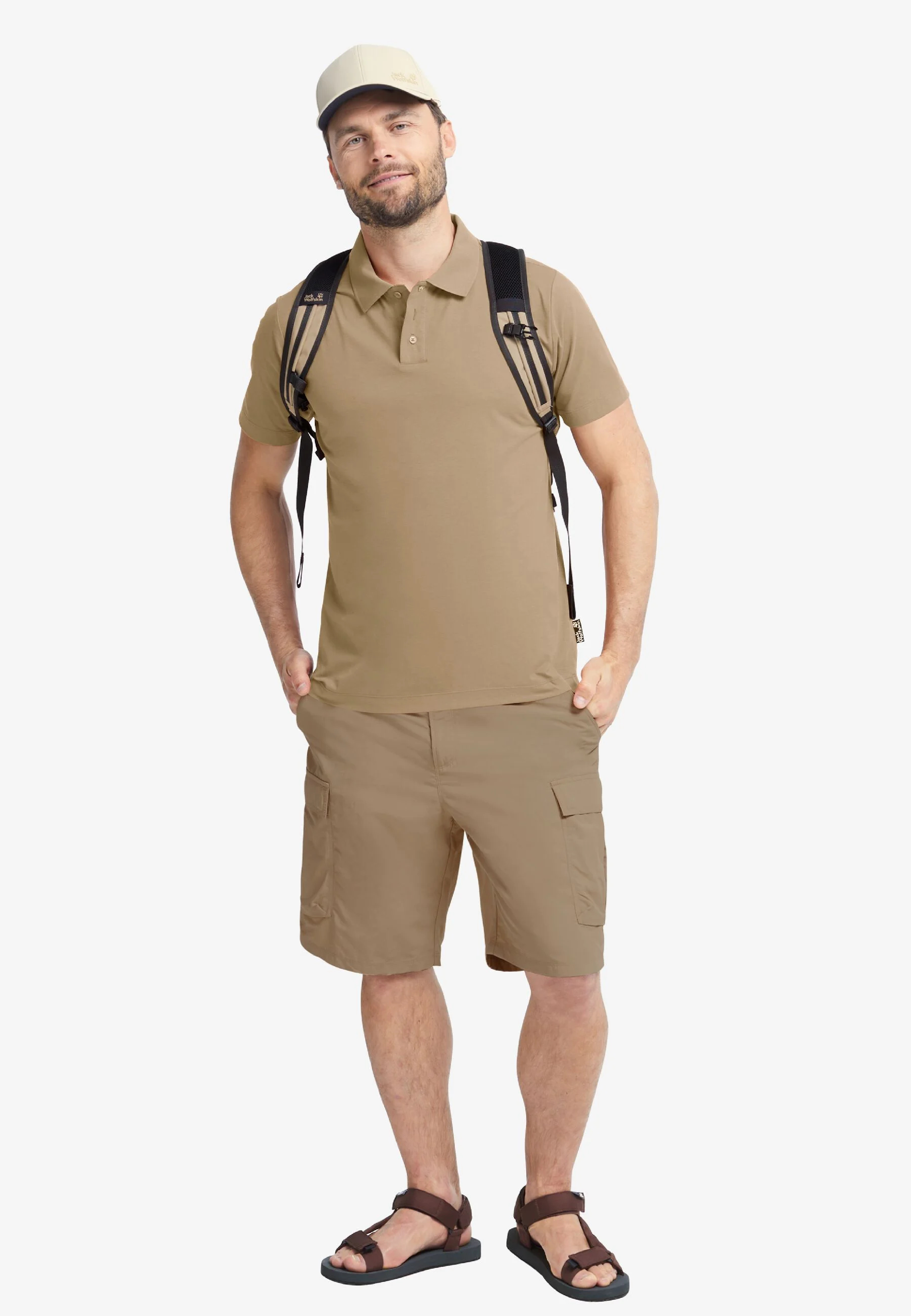 Поло спортивное мужское Jack Wolfskin Travel Polo M A65932_A0082 L бежевое фото 