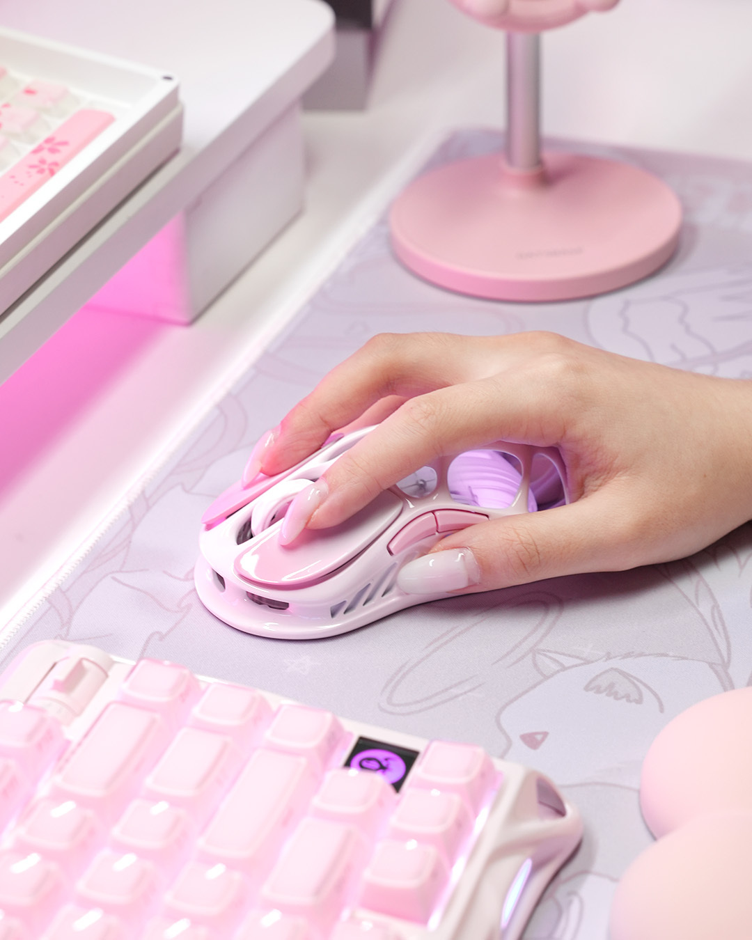 Игровая мышь GravaStar Mercury M1 Pro BT/WL/USB-A RGB Sakura Pink (GRAVASTARM1PRO_PNK) фото 