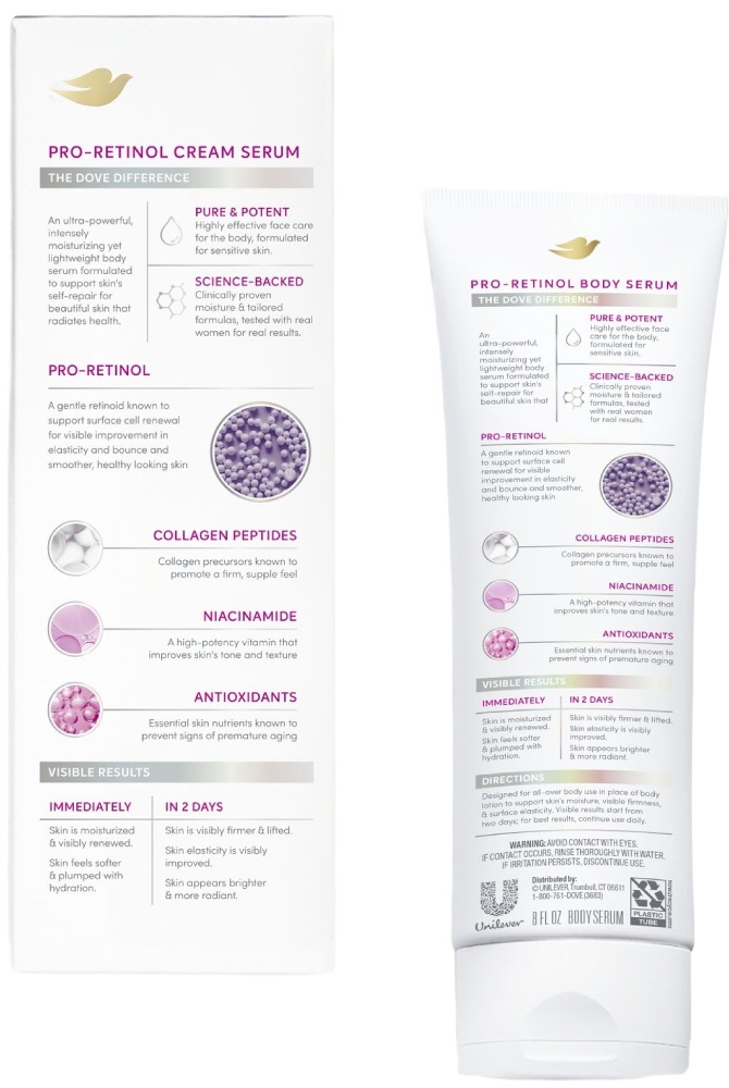 Сыворотка для тела Dove Cream Serum Pro-Retinol + Firming 48H Moisture для эластичности кожи с ретинолом 200 мл фото 